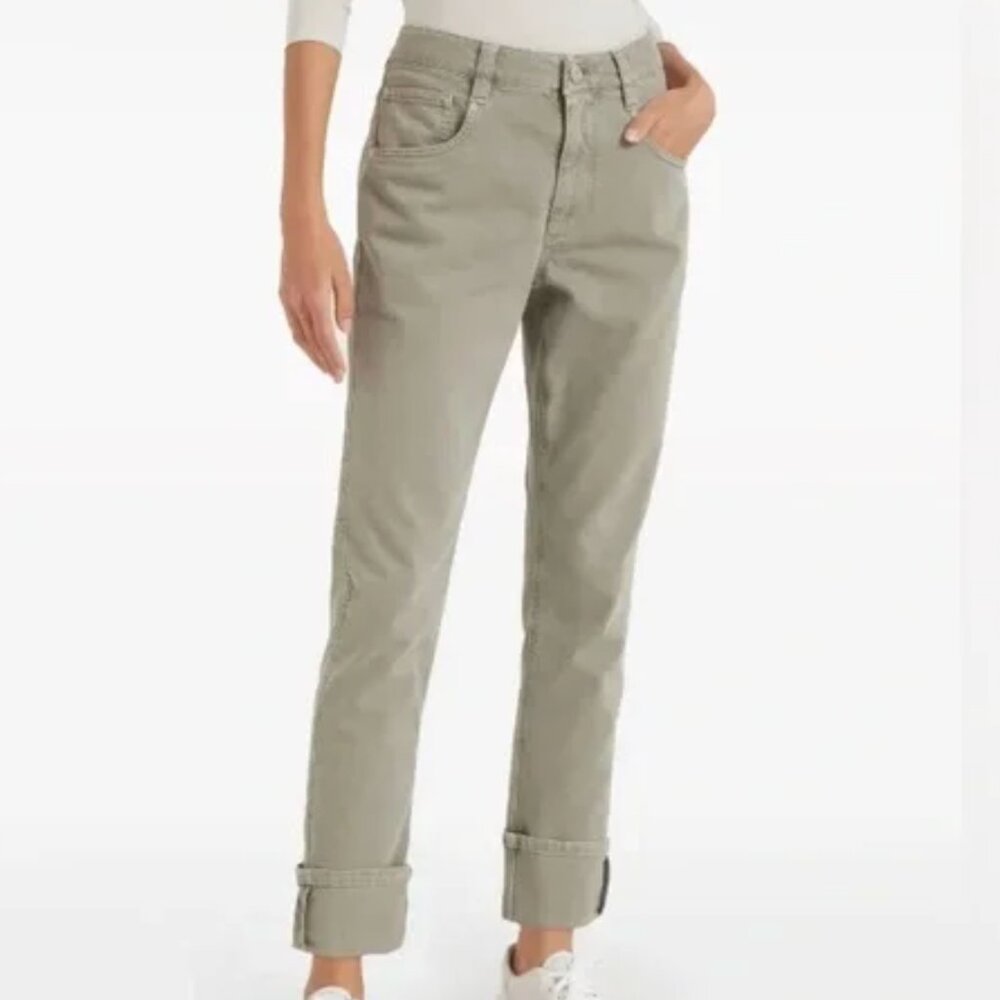 Brunello Cucinelli Monili Chain Straight Leg Jeans Sage Green Selvedge Cuff